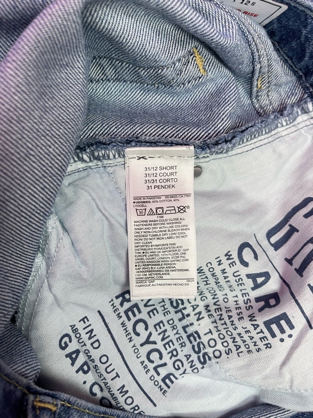 GAP UltraSoft Baggy Jeans Indigo Stripe Mid Rise Tencel Blend Women’s 31 Short - Picture 15 of 16